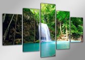 Schilderij - Paradijs Waterval, Groen, 160X80cm, 5luik