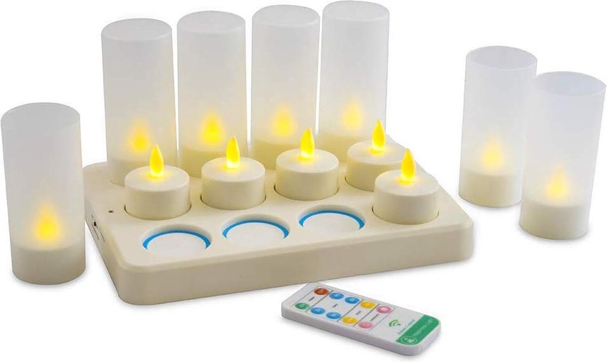 LED-Waxine / theelichtjes oplaadbaar 48 - 50 uur warm wit (12 stuks) met  afstandsbediening | bol.com