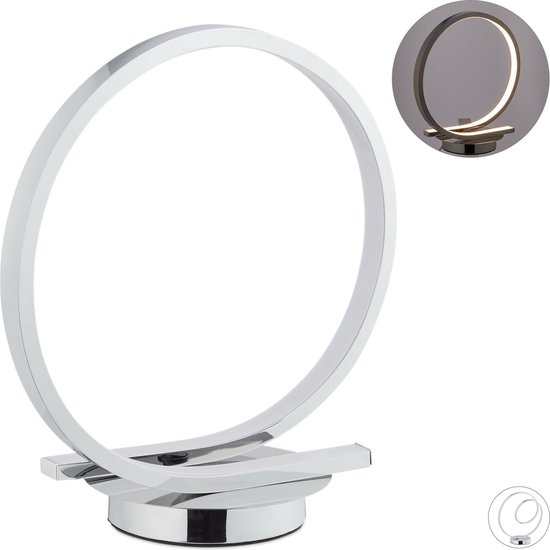 Relaxdays led tafellamp design - aluminium - nachtlampje cirkel - designerlamp modern
