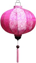 Lampe lanterne chinoise en soie rose ronde - G-PK-62- S