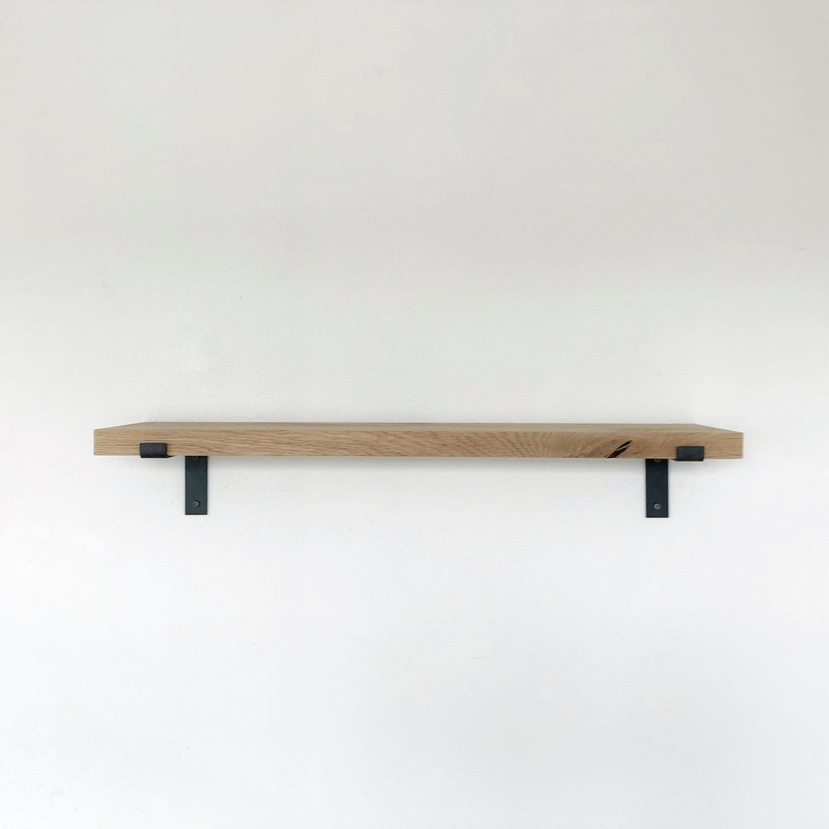 GoudmetHout Massief Eiken Wandplank - 120x25 cm - Industriële Plankdragers L-vorm - Staal - Mat Blank - Wandplank industrieel