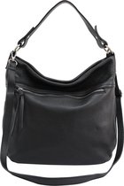 AmbraModa Italiaanse dames handtas, schoudertas, hobo tas crossbodytas van echte leer. GL031 Zwart