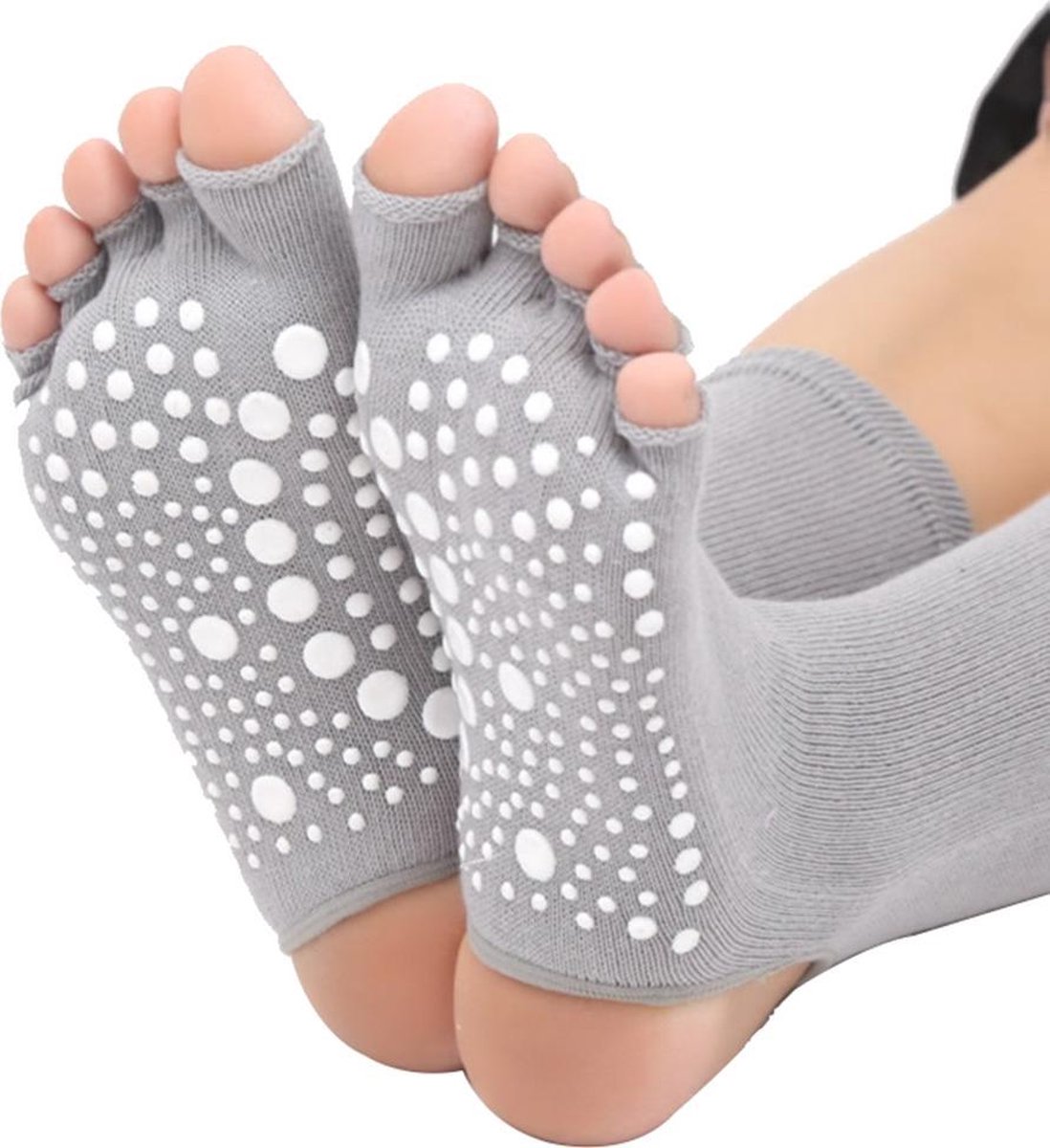 Yoga sokken met antislip - open hiel en tenen - grijs | bol.com