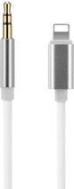 Geschikt voor iPhone Lightning naar 3,5mm Jack AUX Audio Male - 1 Meter - Wit/Zilver