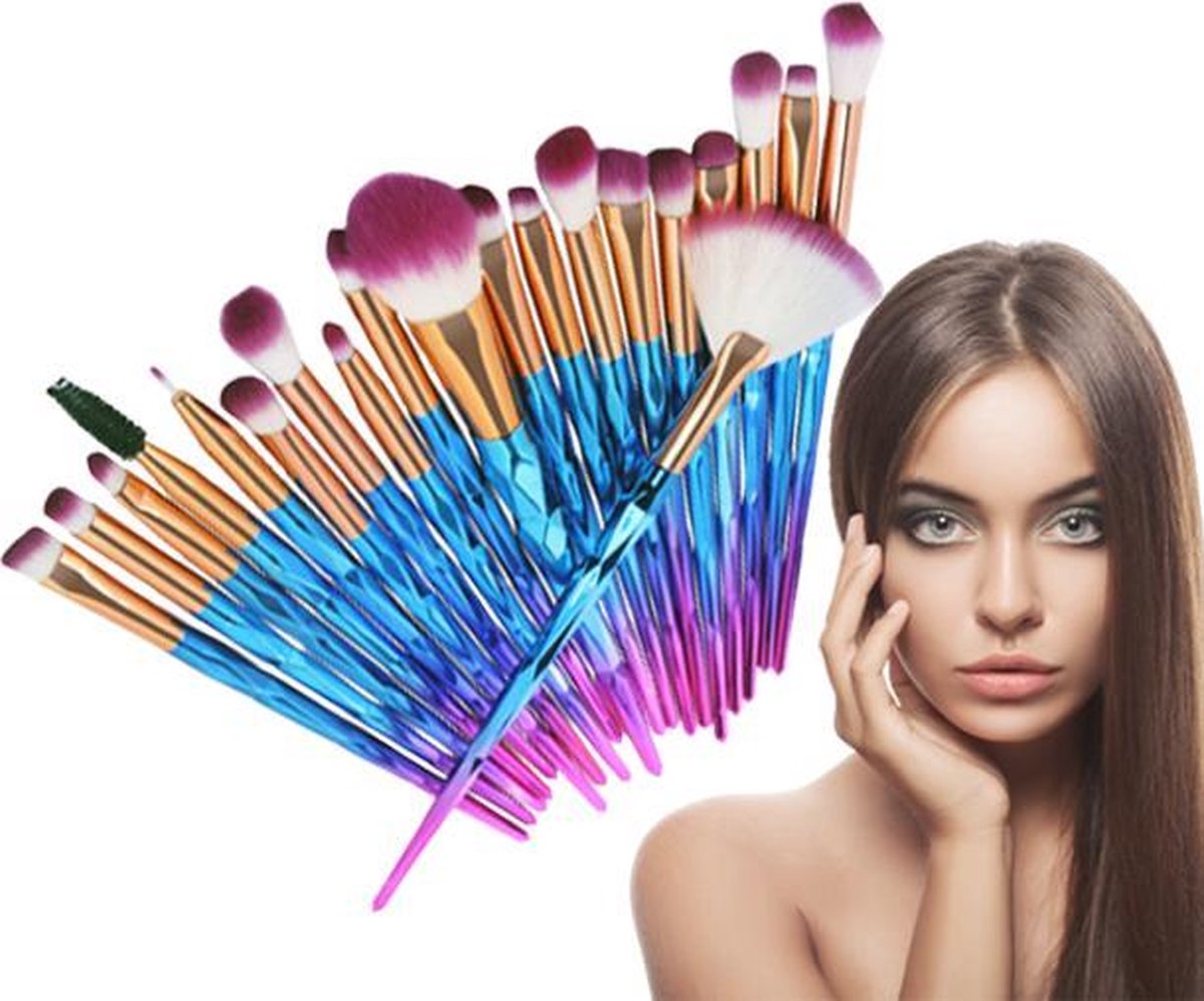 Make-up Kwastenset - 20-Delig - Make-up Brushset - Synthetisch Haar - Blauw Met Paars