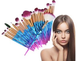 Make-up Kwastenset - 20-Delig - Make-up Brushset - Synthetisch Haar - Blauw Met Paars
