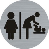 Panneau de porte - panneau de toilette - toilettes pour dames - table à langer - panneau - dames - bébé - table à langer - rond avec aspect acier inoxydable