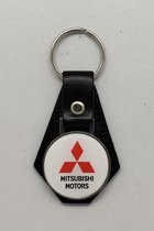 Sleutelhanger - Mitsubishi - Wit - Leer - Leather - Metaal - Auto