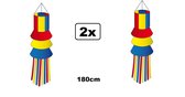 2x Wind sock rood/geel/blauw met slierten 180 cm - Carnaval kou wind regen optocht thema feest rood geel blauw holland