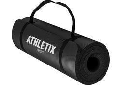 Athletix®‎ Premium NBR Fitnessmat - Yogamat - 183 x 61 x 1.5 cm - met Draagriem en Draagtas - Zwart