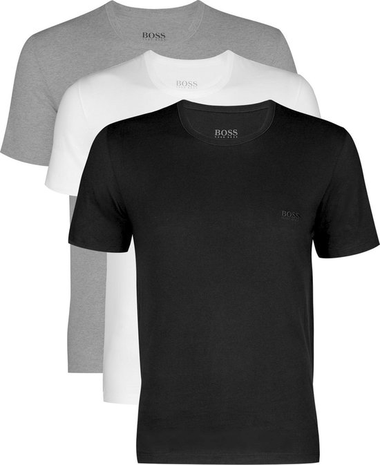 Promotion Lot de 3: T-shirts Hugo Boss Regular Fit - Col rond - noir -  blanc et gris -... | bol.com