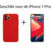 Apple iPhone 11 Pro Rood Backcover hoesje Silicone - Soft Touch - Liquid sillicone - Screenprotector