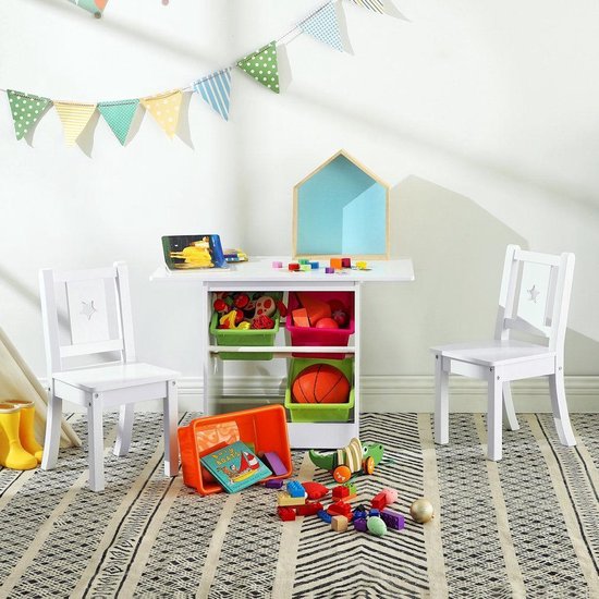 Decopatent® Kindertafel Met Stoeltjes Van Hout - 1 Tafel En 2 Stoelen Voor Kinderen Kleurtafel Speeltafel Zitgroep Set