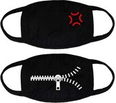 2x Mond Masker | Mouth Mask | Mondkapje | Korean Kpop | Black | Angry | Anime | Zipper