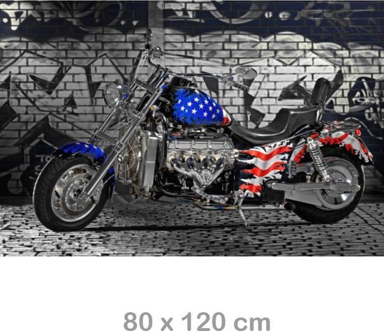 Canvas Schilderij * American Motorbike Flag Motorfiets * - Modern - kleur - 80 x 120 cm