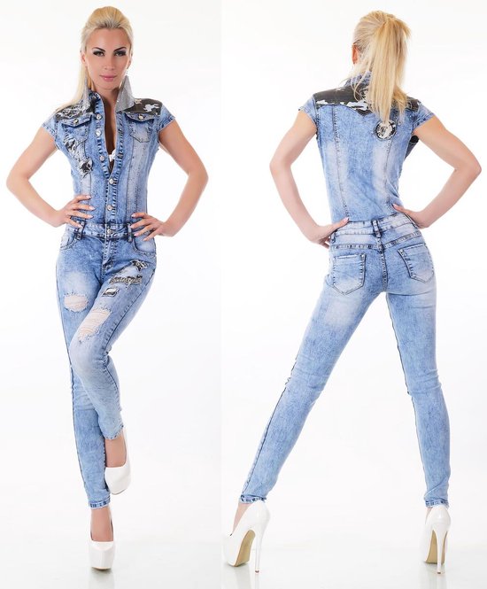 Skinny Jeans Jumpsuit in Gewassen Look / Maat Small goed voor XS | bol.com
