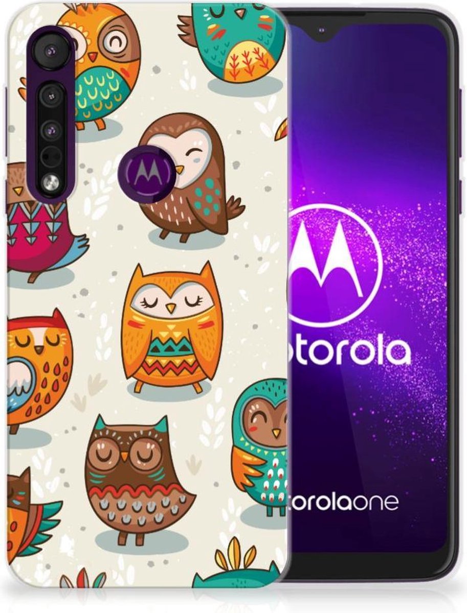 Motorola One Macro TPU Hoesje Vrolijke Uilen