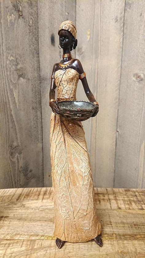 Statue de décoration - Femme africaine avec bol - 38,5 cm | bol.com
