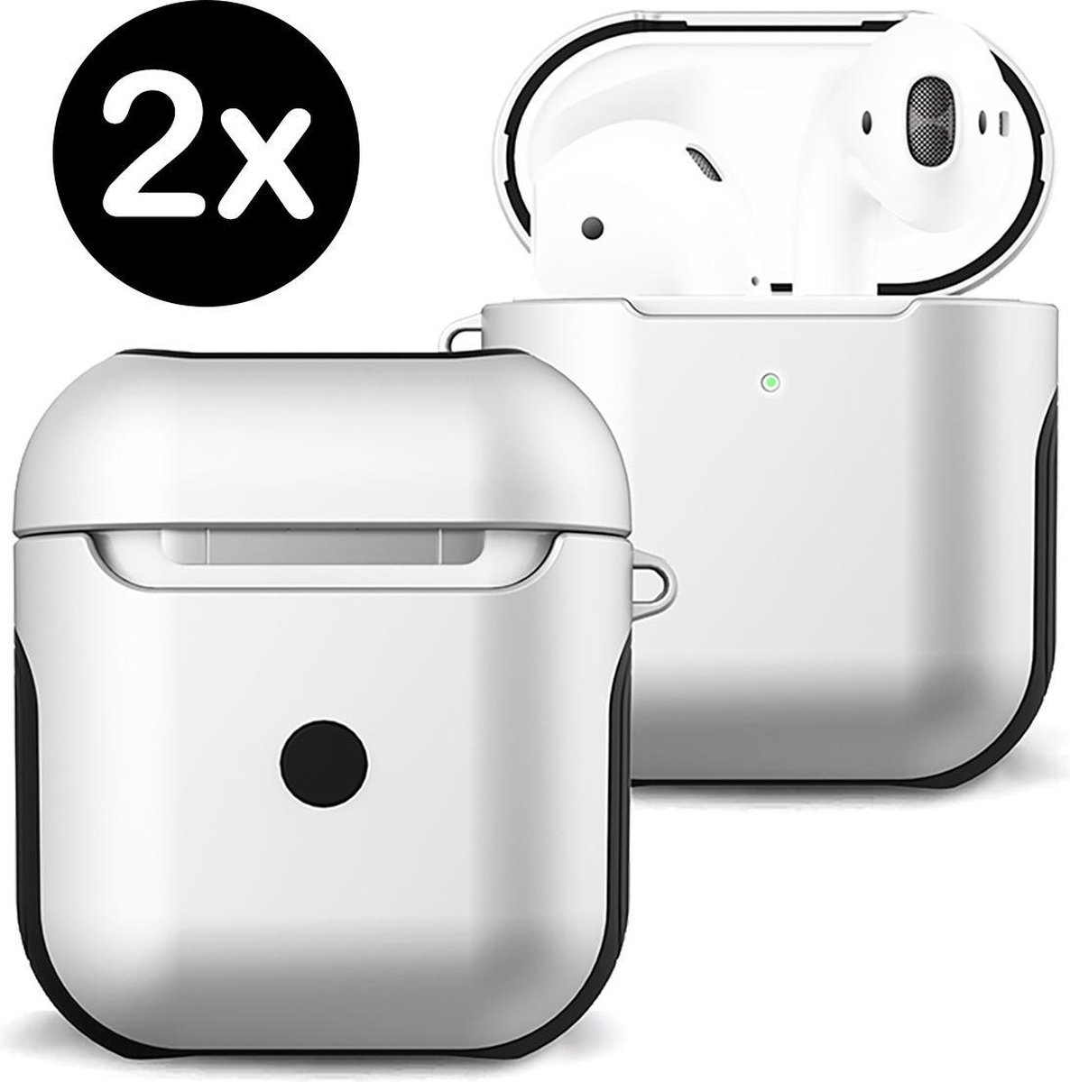 Case Geschikt voor AirPods 2 Hoesje Hoes Hard Cover - Hoesje Geschikt voor Apple Airpods 2 Case - Wit - 2 PACK