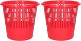 2x Rode vuilnisbakken/prullenbakken 20 liter - Voordelige huishoud prullenbakken/vuilnisbakken/afvalbakken