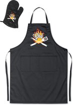 Mijncadeautje - Barbecueschort - Chef - zwart - XXL 97 x 68 cm - kleurenopdruk - gratis BBQ handschoen
