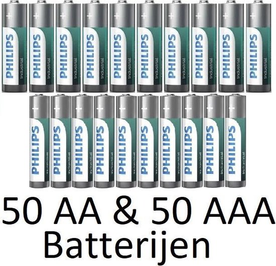 50 AA & 50 AAA (Verpakt Per 10) Philips industrial Alkaline Batterijen |  bol.com