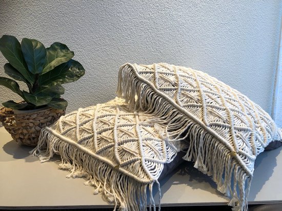 Macramé sierkussen , Macramé kussen , handgemaakt knopen, decoratief kussen