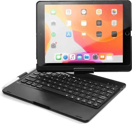 Toetsenbordhoes Met Touchpad Voor IPad 10,2 Inch - Nederlands QWERTZ Verlicht Bluetooth Toetsenbord Groen