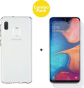 Samsung Galaxy A20e Telefoonhoesje met 2 x Screenprotector | Transparent Siliconen Tpu Smartphone Case | Gehard Beschermglas