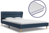 Bed met Traagschuim Matras Blauw 140x200 cm Stof met LED (Incl LW Led klok) - Bed frame met lattenbodem - Tweepersoonsbed Eenpersoonsbed
