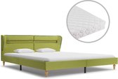 Bed met Matras Groen 180x200 cm Stof met LED (Incl LW Led klok) - Bed frame met lattenbodem - Tweepersoonsbed Eenpersoonsbed