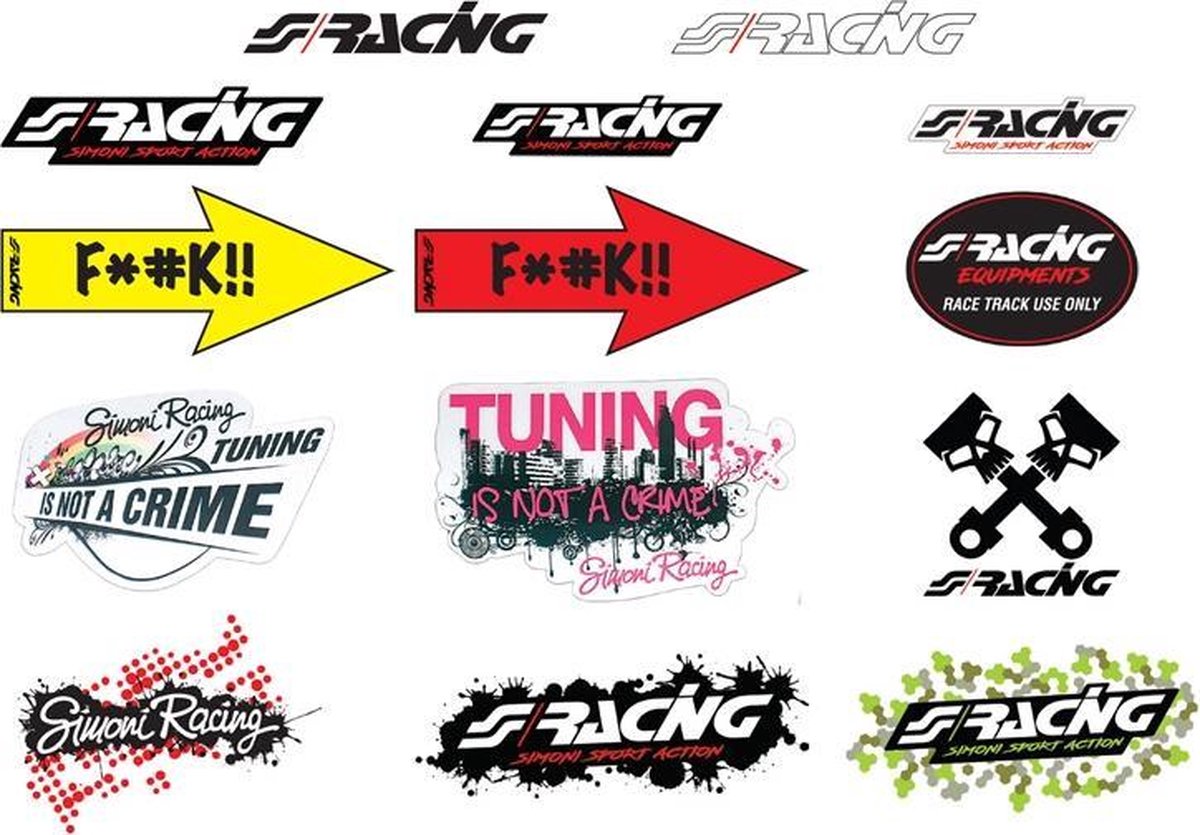 Simoni Racing Stickervel 'Mixed' - 14 verschillende stickers