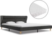 Bed met Matras Donkergrijs 160x200 cm Stof met LED (Incl LW Led klok) - Bed frame met lattenbodem - Tweepersoonsbed Eenpersoonsbed