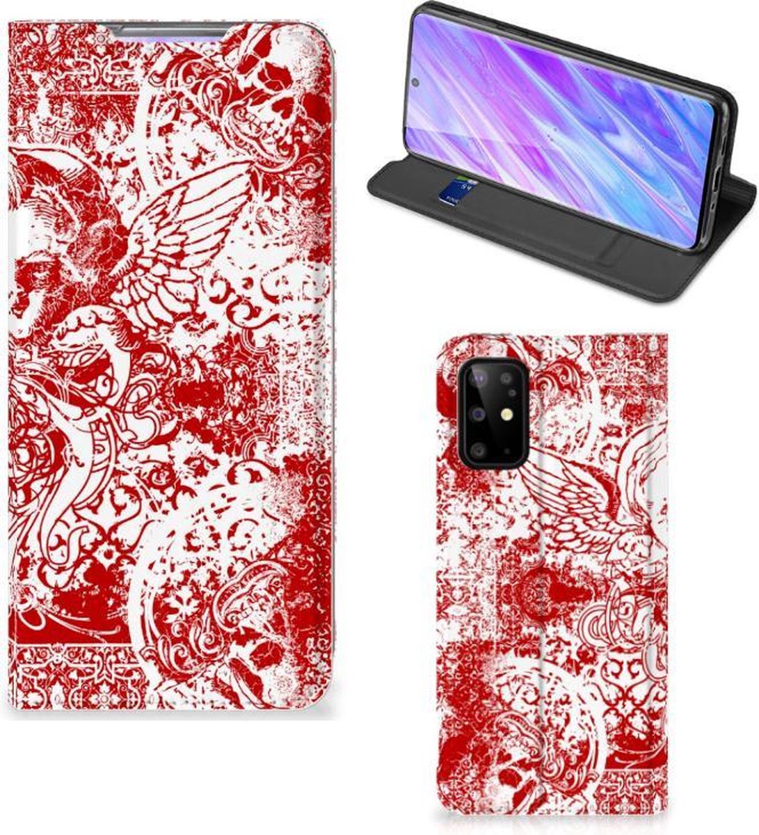 Mobiel BookCase Samsung Galaxy S20 Plus Angel Skull Rood