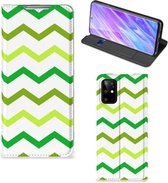 Geschikt voor Samsung Galaxy S20 Plus Hoesje met Magneet Zigzag Groen