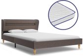 Bed met Traagschuim Matras Taupe 140x200 cm Stof met LED (Incl LW Led klok) - Bed frame met lattenbodem - Tweepersoonsbed Eenpersoonsbed