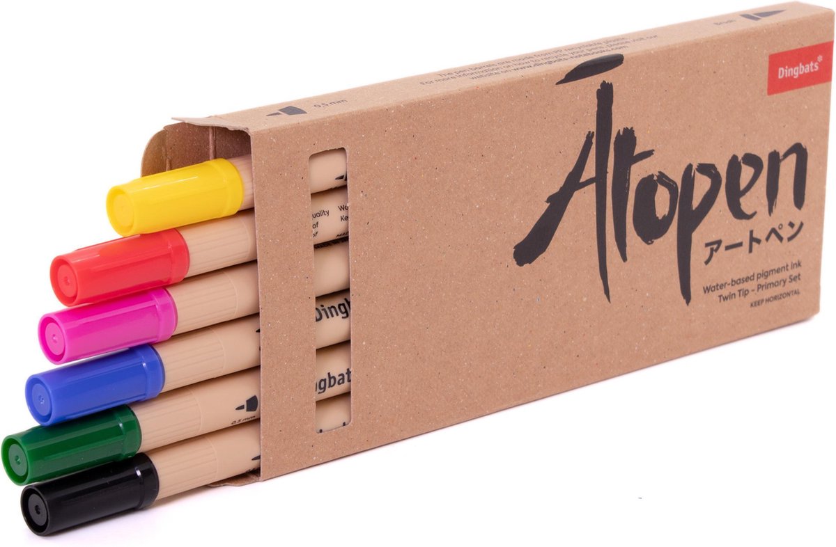 Dingbats* Ātopen Primary Set - 6 Dual tip Markers en Fineliner Stiften - Viltstiften voor Kalligrafie en Tekeningen