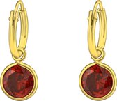Joy|S - Zilveren kristal bedel oorringen rood 14k goudplating