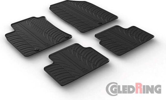 Gledring Rubber Car Mats Set Suitable For Hyundai Bayon 2021-  T Set Suitable For Hyundai Bayon 2021 T Profile 4 Pieces Mounting Clips