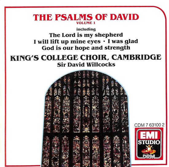CD-hoes: De Psalmen van David Volume 1, met een afbeelding van een gebrandschilderd raam.