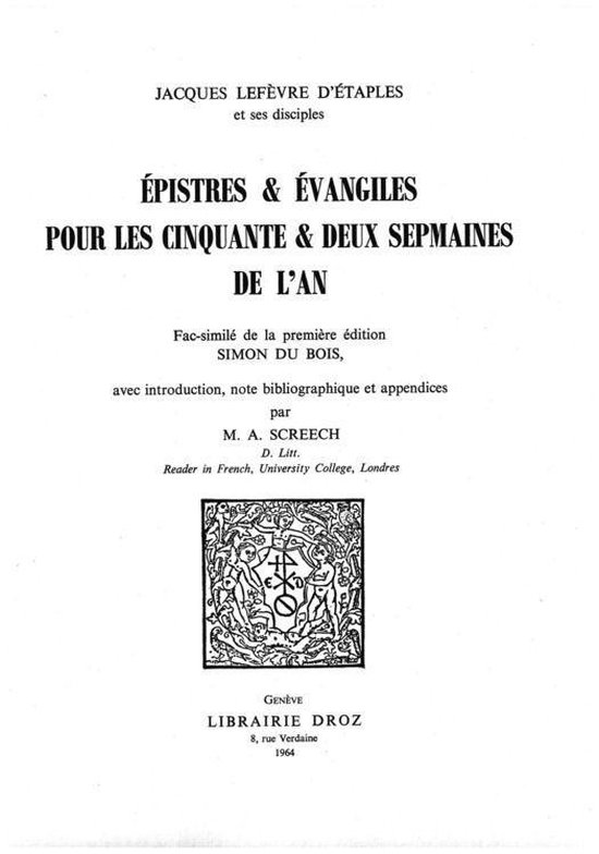 Travaux d'Humanisme et Renaissance - Epistres & Evangiles po ... - cover