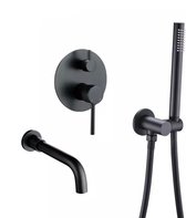 Blackline TS Premium Badkraan- Zwart -Inbouw- Badkraan wand- Inbouw muur- 21cm uitloop- Mat zwart- Complete badkraan - Handdouche