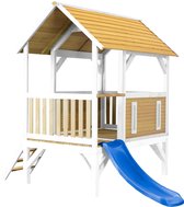 AXI Akela Speelhuis in Bruin/Wit - Blauwe Glijbaan - Speelhuisje voor de tuin / buiten - FSC hout - Speeltoestel voor kinderen