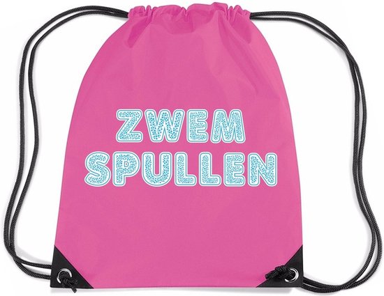 Zwemspullen rugzakje fuchsia roze - nylon zwemtas met rijgkoord - tas voor zwemles