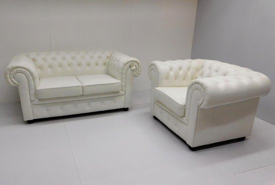 Canapé Chesterfield COMFORT 2 + 1 places cuir Pure White