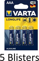 20 Stuks (5 Blisters a 4 st) Varta Longlife Extra AAA Batterij - Alkaline