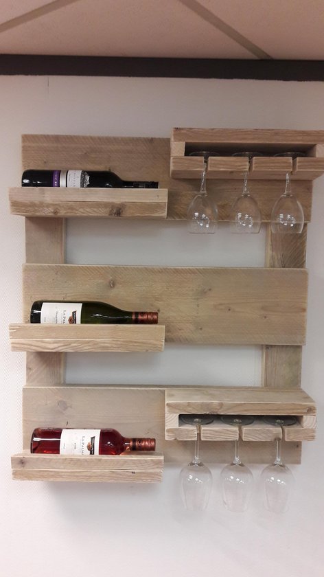 Overweldigen Ook Laster Hangend wijnrek van hout voor aan de muur Gebruikt steigerhout | bol.com