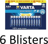 72 Stuks (6 Blisters a 12 st) Varta High Energy AAA batterijen