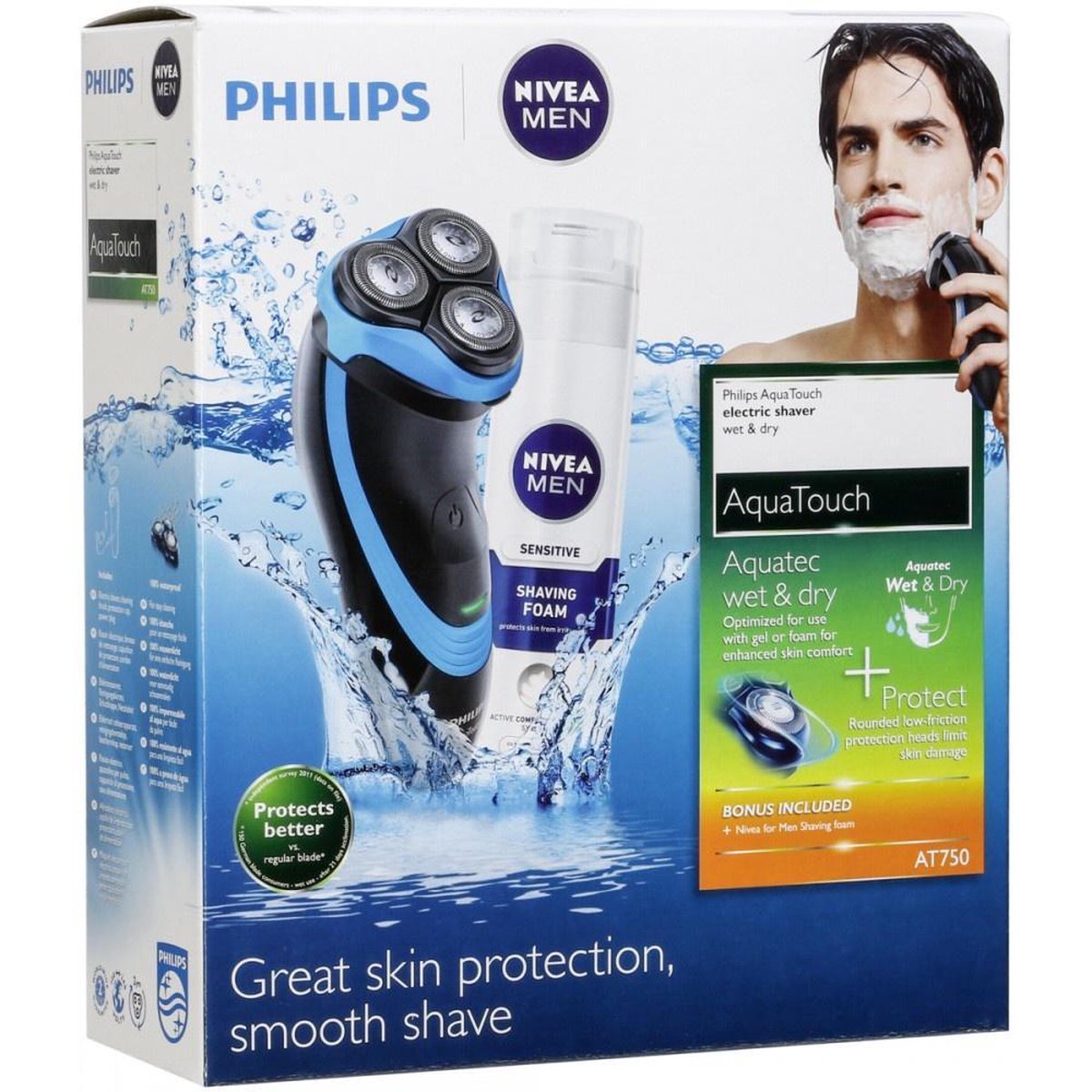 Philips NIVEA AquaTouch Rasoir électrique 100 % étanche AT750/26 | bol.com
