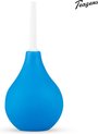 Blauwe anaal douche met witte tuit op witte achtergrond.